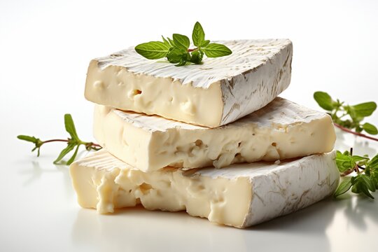 Pieces of white mold soft cheese
