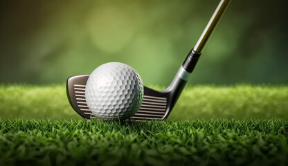A poised golf club, ready to strike a pristine golf ball, anticipating the shot