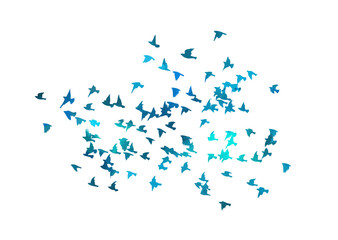 A flock of blue watercolor flying birds. Free birds abstraction Vector illustration