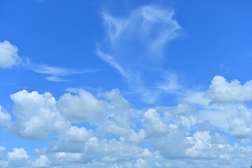 Fototapeta premium Blue gradient clouds, beauty in summer, soft white background with clear clouds in calm sunlight, bright winter weather, bright turquoise landscape during daytime. Sky view. Spring. Sky background.