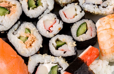 Sushi rolls japanese food isolated on white background.