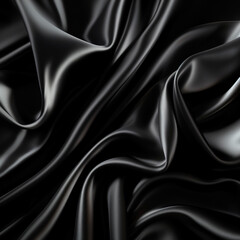 Naklejka na ściany i meble Black silk and satin fabric, black silk background, desktop wallpaper, designer background, black satin background 