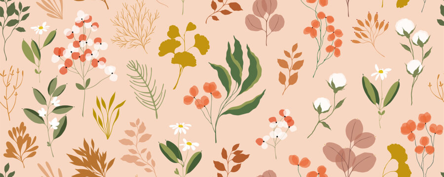 Wildflowers floral seamless pattern.  For fashion fabrics, children’s clothing, T-shirts, postcards. Also good for email header, post in social networks, advertising, events and page cover.