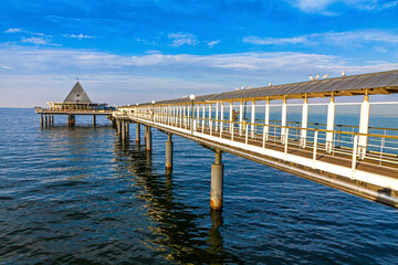 Heringsdorf Pier (German: Seebrucke Heringsdorf) - a pier located in Heringsdorf, Germany. Length 508 metres. Stretching out into the Baltic Sea, on the island of Usedom