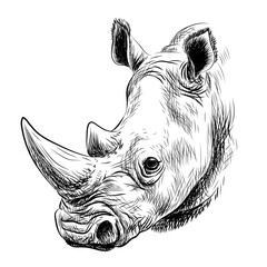 Rhinoceros. Graphic portrait of Northern white rhinoceros in sketch style on a white background. Digital vector graphics