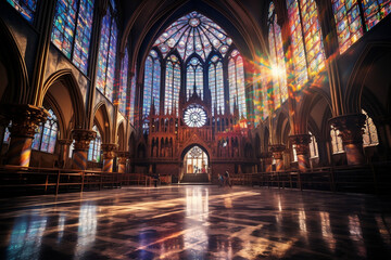 Fototapeta premium Rainbow of Light: Illuminating the Majestic Cathedral