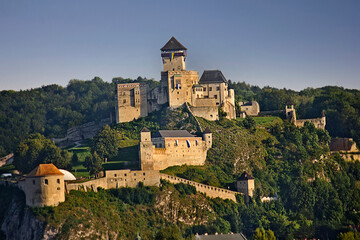 Fototapeta na wymiar Old Trencian Castle.Medieval castle on a cliff in Trencin, Slovakia