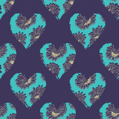 Vector daisy hearts valentine teal repeat pattern