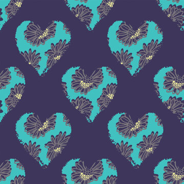 Vector daisy hearts valentine teal repeat pattern