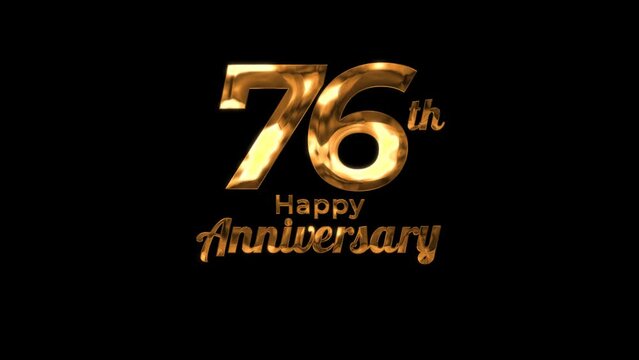 Animated text happy anniversary  76th gold 4K, birthday, celebration, moment, gold moment
