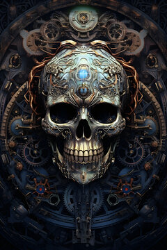steampunk skull on the wall. 