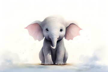 Fototapeta premium Gentle Giant: Cute Baby Elephant Illustration, perfect for kids, childeren, poster, card, decor and more.