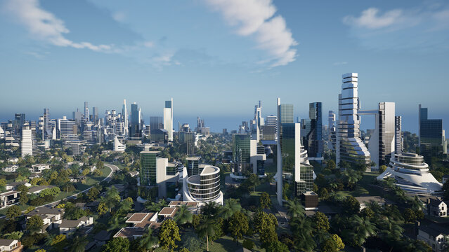 Futuristic green city concept, 3d render