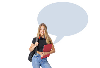 Studio shot of glad female student on isolated free PNG Bachground.