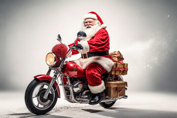 Fototapeta premium santa claus riding a motorcycle on white background