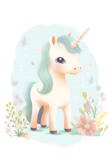 Fototapeta premium Cute unicorn illustration in a magical world. 
