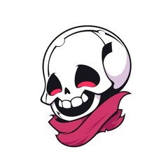 Whimsical anime chibi skull, floating and laughing on white background, Generative AI