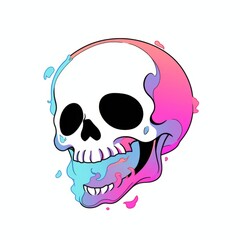 Whimsical anime chibi skull, floating and laughing on white background, Generative AI