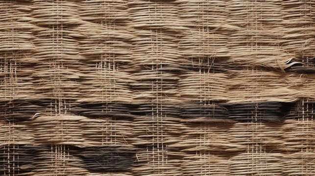 texture of a wicker, flat wicker basket weave texture, natural colors of rattan and bark, raffia, bamboo, straw cloth-like texture background for craft, hobby, fall. Earth natural material, pattern.