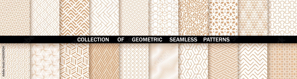 Wall mural geometric set of seamless gold and white patterns. simpless vector graphics