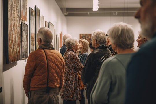 shot of a group of people looking at art work in an art gallery