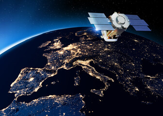 Physical map of Mediterranean and Central Europe. CloudSat is an observation satellite, It uses radar to measure the properties of clouds. Element of this image is furnished by Nasa. 3d rendering
