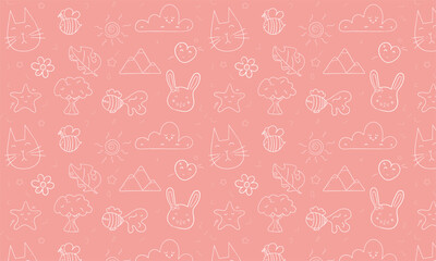 Naklejka premium Pattern with cute characters on a pink background, gift wrapping