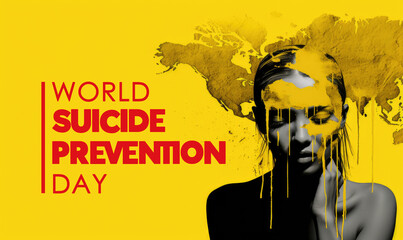 Sadness woman on yellow background illuatration