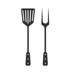 Grill tools icon. Barbecue fork with spatula. Isolated flat sign