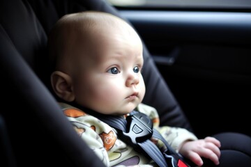 shot of a baby in his car seat
