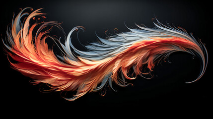 A flaming bird feather flutters in the wind, its vibrant reds and oranges glimmering in the sunlight.