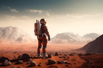 astronaut exploring mars, Generative AI - obrazy, fototapety, plakaty