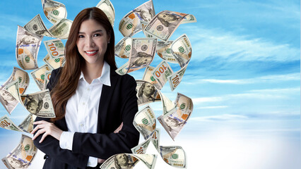 asian business people and banknote background
