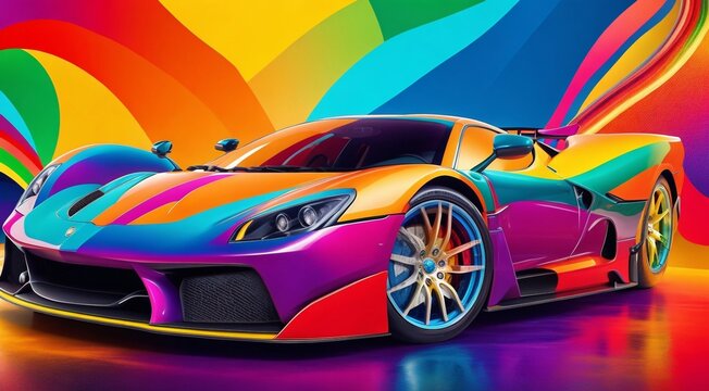 hd abstract sports car on colored background, car art, colored car on abstract colored background