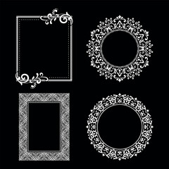 Set of decorative frames Elegant vector element for design in Eastern style, place for text. Floral black and white borders. Lace illustration for invitations and greeting cards.