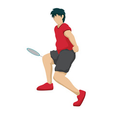 Badminton vector boy. Sport background with badminton athlete playing athletics competition. Isolated isometric people illustration.