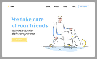 Pet and owner. dog with human playing stroking head. Domestic animals, web page banner. Pet services, veterinary