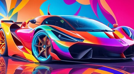 hd abstract sports car on colored background, car art, colored car on abstract colored background
