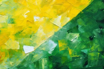 幾何学的な油絵・カラフルな抽象背景バナー）黄色と緑の二分割のデザイン。AI生成画像