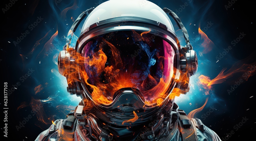 Canvas Prints astronaut on the surface of a rock with a space colorful background, an astronaut walks on the moon 