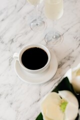 Cup of coffee on a marble table