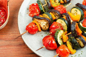 BBQ grilled vegetables on skewers