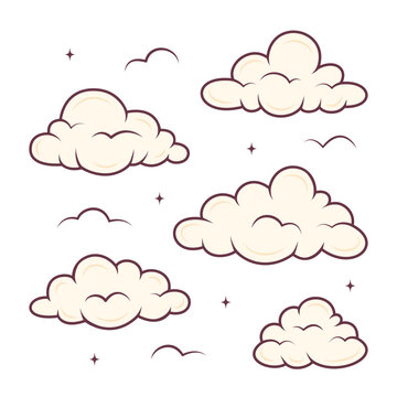 Cute clouds set cartoon concept. Vector illustration on white background