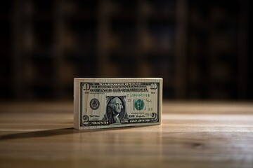 Bundle of one dollar on wooden floor with black texture background
