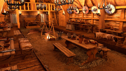 3D Rendering Viking Long House