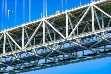 明石海峡大橋をフェリーから見上げた写真です。