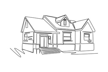 One continuous line drawing of house concept. Doodle vector illustration in simple linear style. 