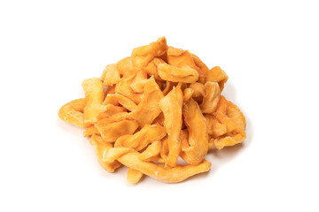 Dried melon slices isolated on a white background.