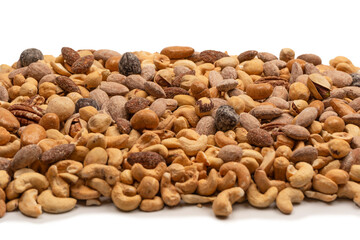A group of almonds, pistachios, walnuts, macadamia, cashews.