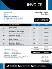 Naklejka premium Minimal Corporate Business Invoice design template vector illustration bill form price invoice. Creative invoice template vector. business stationery design payment agreement design .